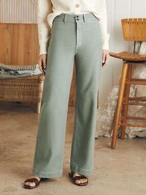 Faherty Harbor Stretch Terry Wide Leg Women’s Pants Coastal Sage  Size 26 NEW